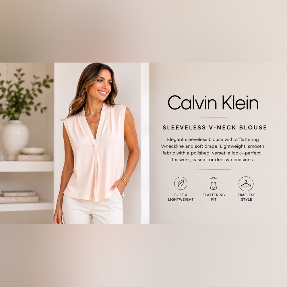 Calvin Klein Blush Pink Sleeveless V-Neck Blouse